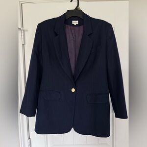 Neiman Marcus Navy Single-Button Women's Blazer with Gold Accent 100% Wool